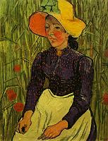 Portrait de jeune paysanne assise devant un champ de ble juin 1890